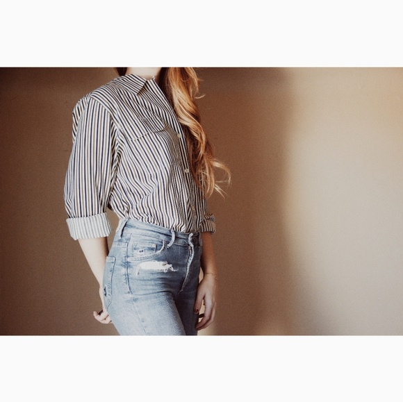 Vintage Chrysantheme Striped Button Up Shirt - Picture 5 of 8